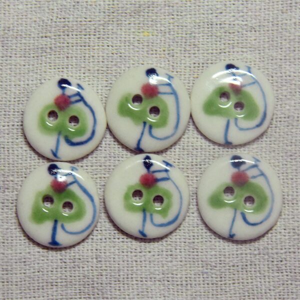 18mm Round 2 Hole White Base Green Handmade Ceramic Sewing Button 4pcs - Image 3