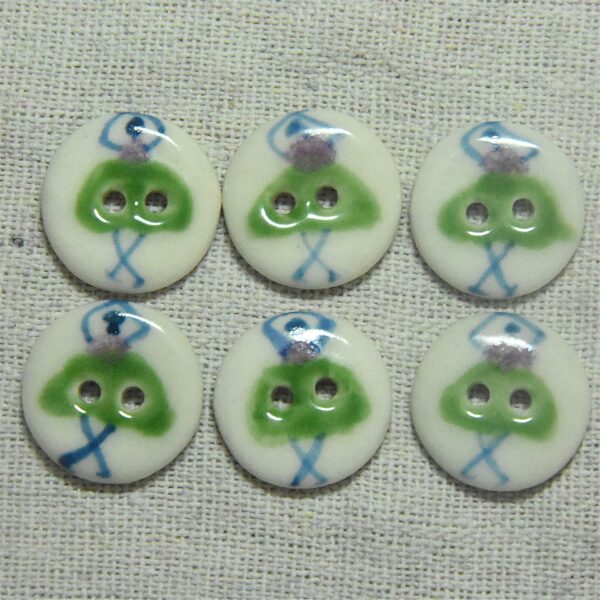 18mm Round 2 Hole White Base Green Handmade Ceramic Sewing Button 4pcs - Image 4