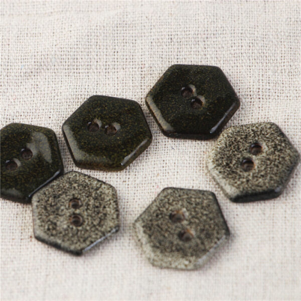 17/23/28mm Hexagonal 2 Hole Ceramic Buttons with Black Gray Marble Pattern 4pcs - Image 2