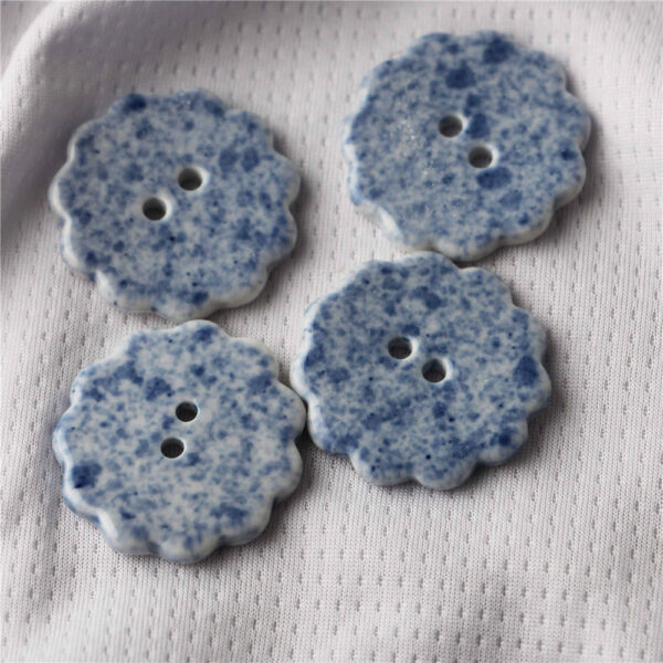 Blue and White Ceramic 2-hole Sewing Buttons in Multiple Shapes 10pcs - Image 3