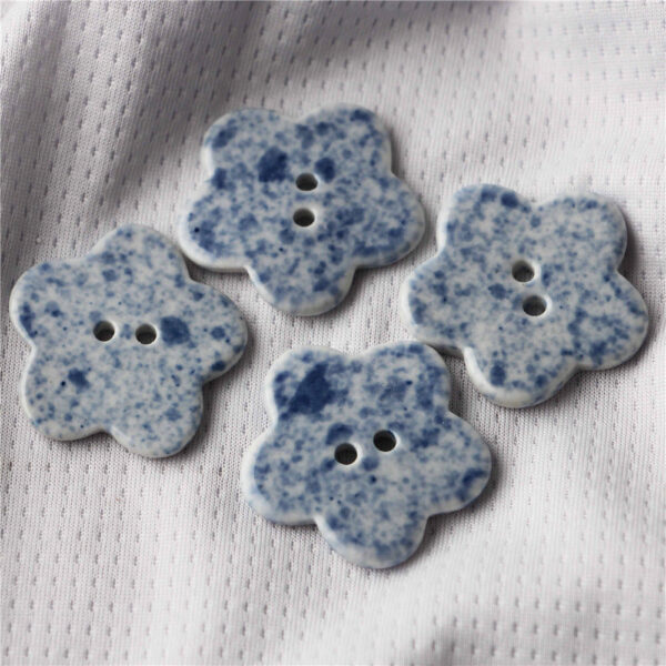 Blue and White Ceramic 2-hole Sewing Buttons in Multiple Shapes 10pcs - Image 4