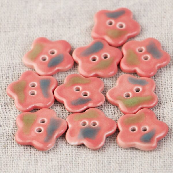 Blue and Pink Ceramic 2 Hole Sewing Buttons with Diverse Shapes 6pcs - Image 3