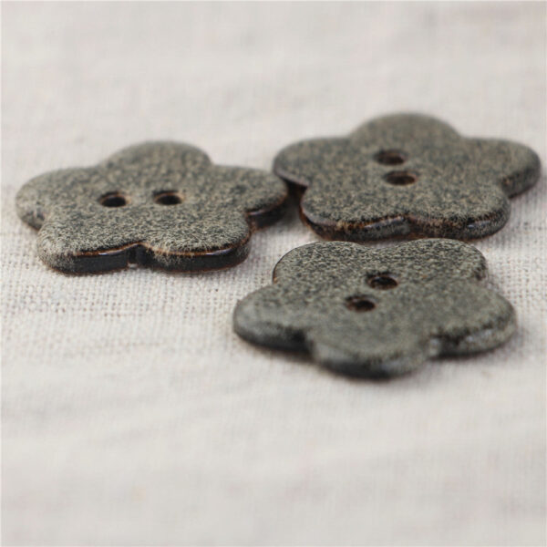 Black and Gray Five-Leaf Clover Handmade Ceramic 2 Hole Sewing Buttons 3pcs - Image 3