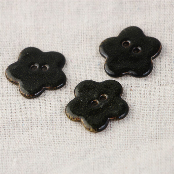 Black and Gray Five-Leaf Clover Handmade Ceramic 2 Hole Sewing Buttons 3pcs - Image 2