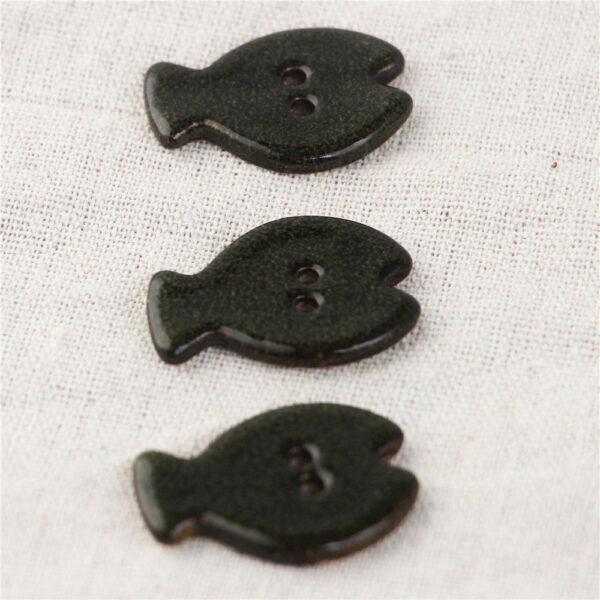 33x24mm Black and Gray Fish-Shaped 2-Hole Handmade Ceramic Buttons 3pcs - Image 3