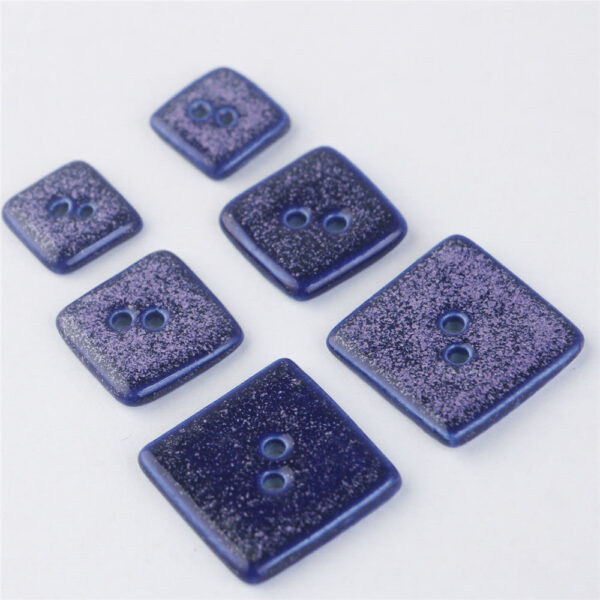 Spotted Blue Square and Hexagonal 2 Hole Ceramic Handmade Buttons 6pcs - Image 2