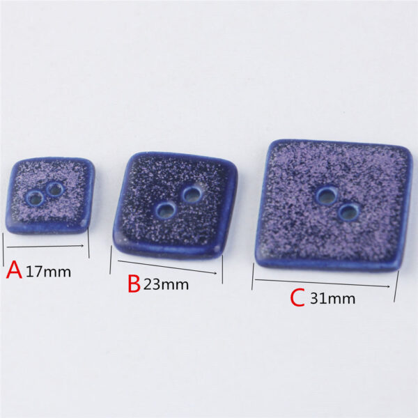 Spotted Blue Square and Hexagonal 2 Hole Ceramic Handmade Buttons 6pcs - Image 4
