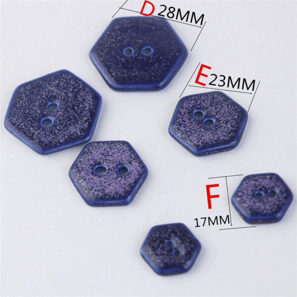 Spotted Blue Square and Hexagonal 2 Hole Ceramic Handmade Buttons 6pcs - Image 3