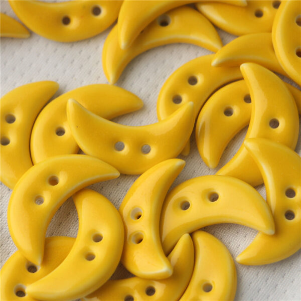 28mm Crescent Shaped 2 Hole Yellow and Light Blue Ceramic Buttons for Bag Decoration - Image 2