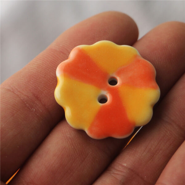 30mm Sky Blue Orange Hand Painted Round 2 Hole Ceramic Sewing Buttons 6pcs - Image 2