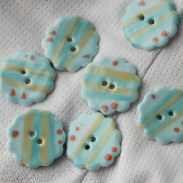 30mm Sky Blue Orange Hand Painted Round 2 Hole Ceramic Sewing Buttons 6pcs - Image 3