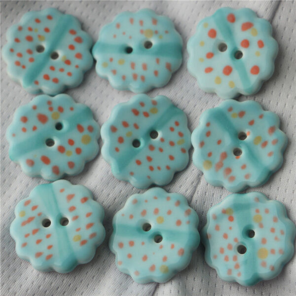 30mm Sky Blue Orange Hand Painted Round 2 Hole Ceramic Sewing Buttons 6pcs - Image 4