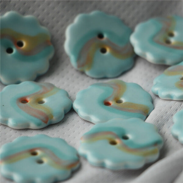 30mm Sky Blue Orange Hand Painted Round 2 Hole Ceramic Sewing Buttons 6pcs - Image 5