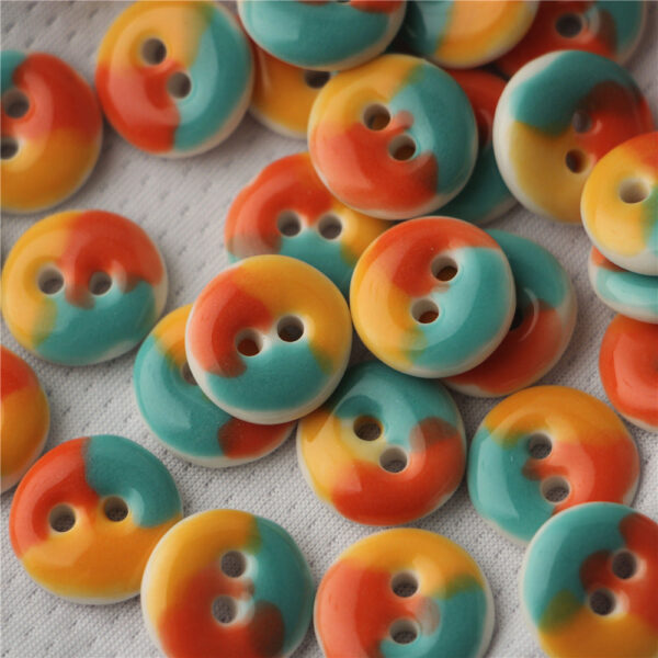 15mm Blue Orange Round Double-hole Hand-painted Ceramic Sewing Buttons 6pcs - Image 4