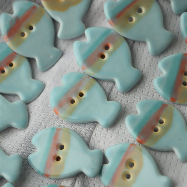 24mm Light Blue Marine-Themed Small Fish Ceramic Double-Hole Buttons 4PCS - Image 2