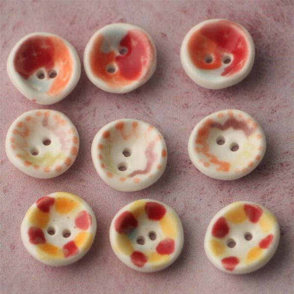 15mm 2 Hole Handmade Hand-Painted Ceramic Buttons with Floral Ripple Dotted Patterns 4pcs - Image 2