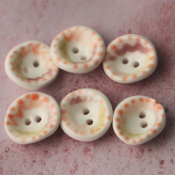 15mm 2 Hole Handmade Hand-Painted Ceramic Buttons with Floral Ripple Dotted Patterns 4pcs - Image 3