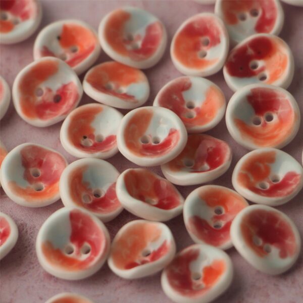 15mm 2 Hole Handmade Hand-Painted Ceramic Buttons with Floral Ripple Dotted Patterns 4pcs - Image 5