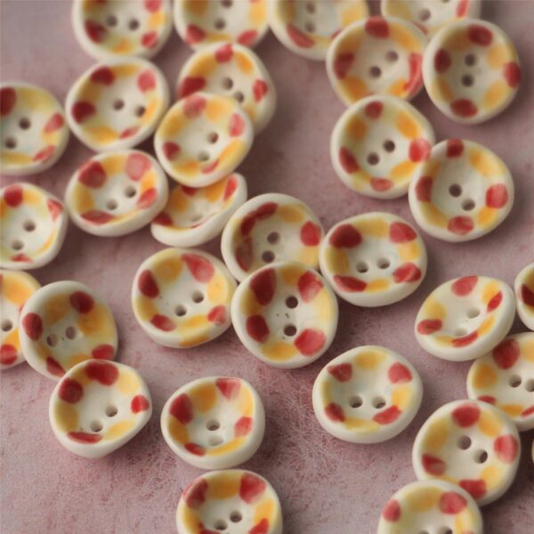 15mm 2 Hole Handmade Hand-Painted Ceramic Buttons with Floral Ripple Dotted Patterns 4pcs - Image 7
