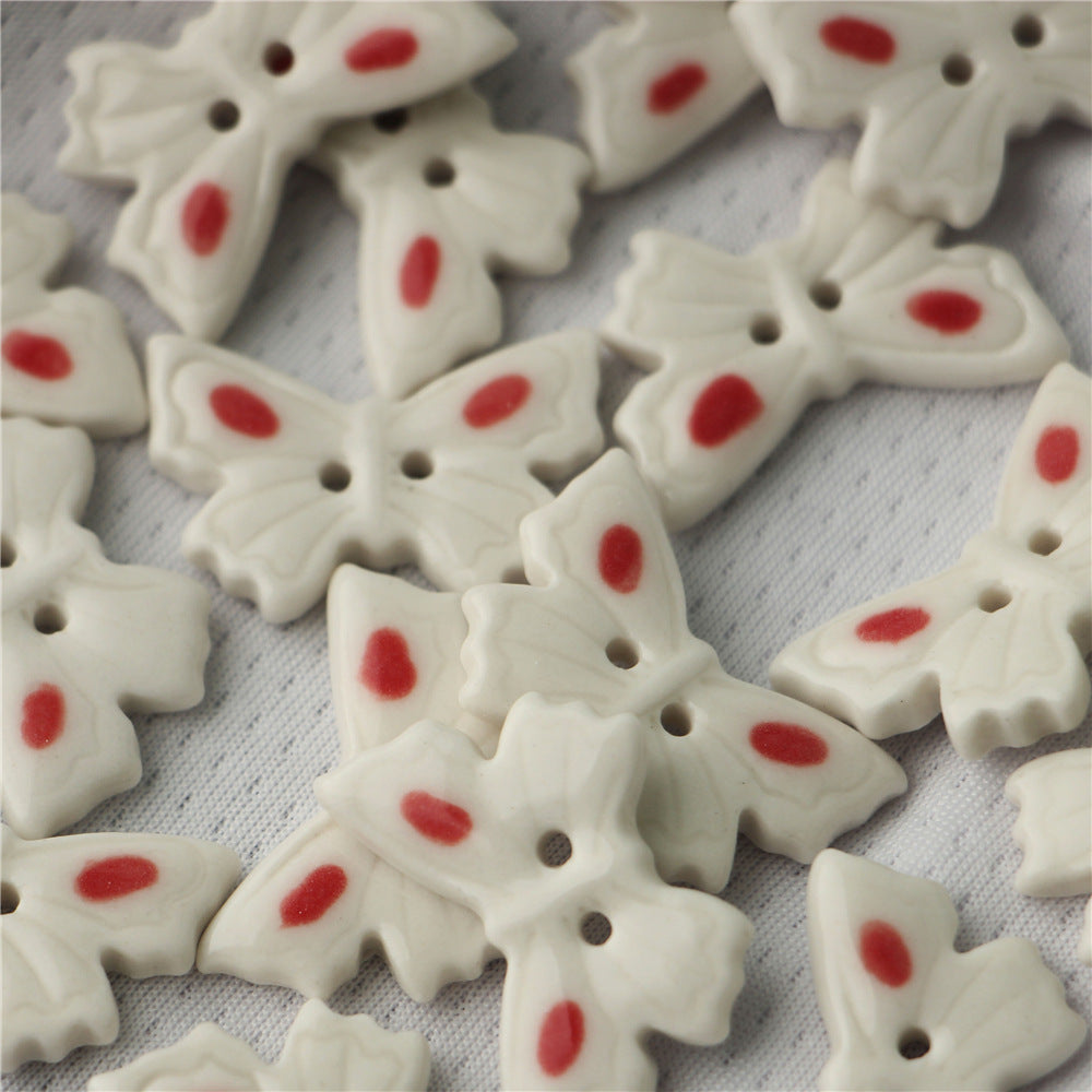 25mm Butterfly Shaped 2 Hole White and Dark Grey Ceramic Buttons for Bag Accessories 6pcs - Image 3