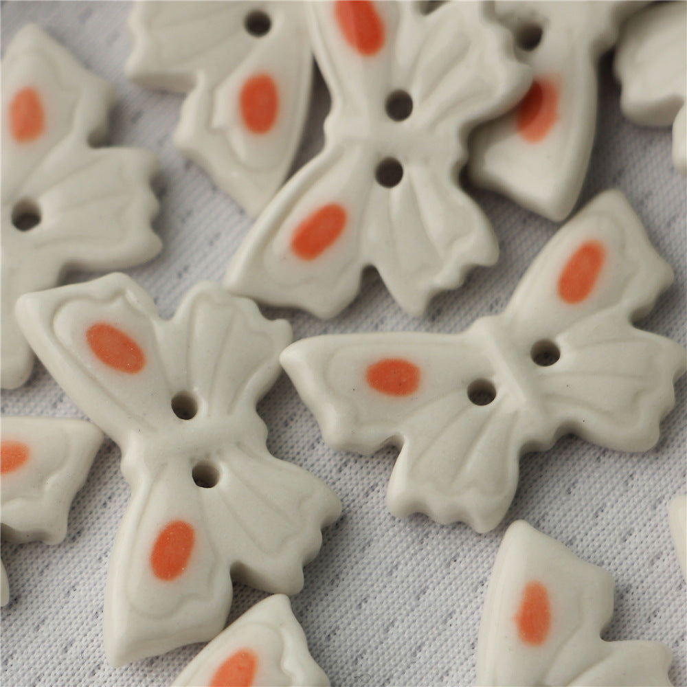 25mm Butterfly Shaped 2 Hole White and Dark Grey Ceramic Buttons for Bag Accessories 6pcs - Image 4