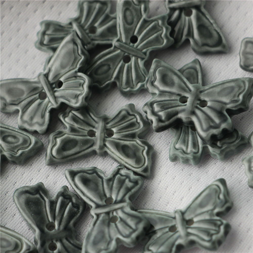 25mm Butterfly Shaped 2 Hole White and Dark Grey Ceramic Buttons for Bag Accessories 6pcs - Image 5
