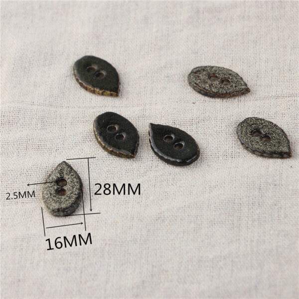 28mm Leaf Shaped 2 Hole Ceramic Handmade Buttons 5PCS - Image 2