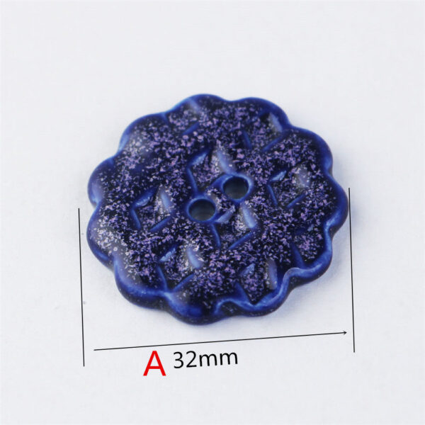 32mm Blue Gear-shaped 2-hole Ceramic Handmade Buttons 3pcs - Image 3