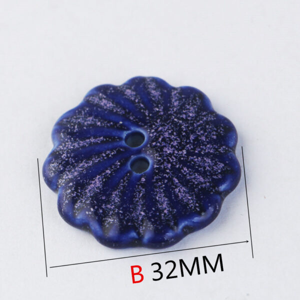 32mm Blue Gear-shaped 2-hole Ceramic Handmade Buttons 3pcs - Image 4