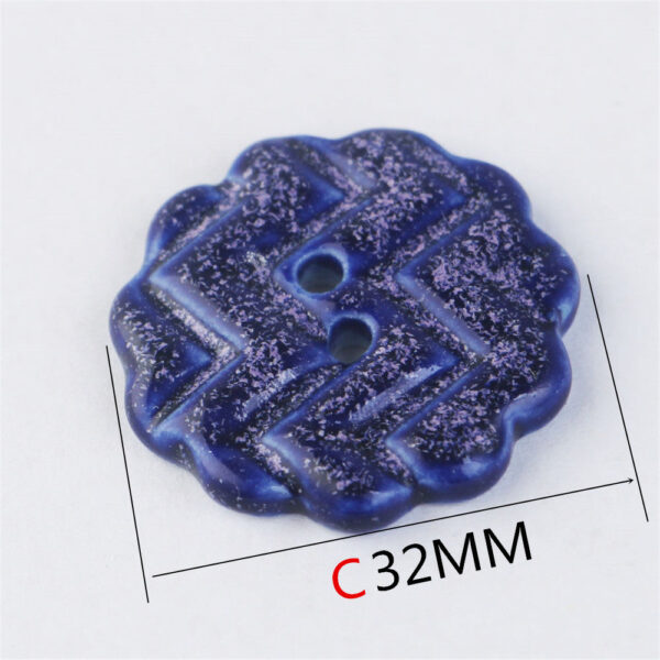 32mm Blue Gear-shaped 2-hole Ceramic Handmade Buttons 3pcs - Image 5
