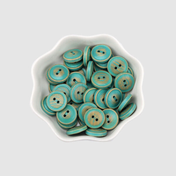 12.5/15/18mm Japanese Style Vintage Turquoise Round 2 Hole Wood Buttons 30pcs - Image 4