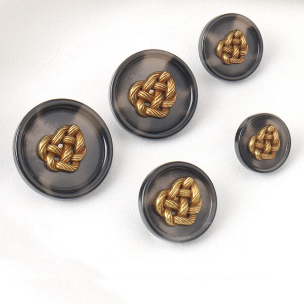 Black Brown Round Resin Shank Buttons with Metal Woven Heart 25 Pack - Image 2