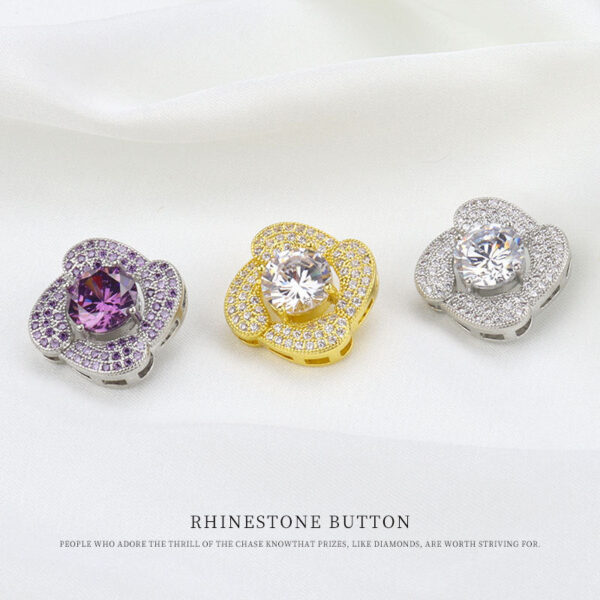24mm White Purple Zircon Button with Metal Base and Shank 2pcs - Image 2