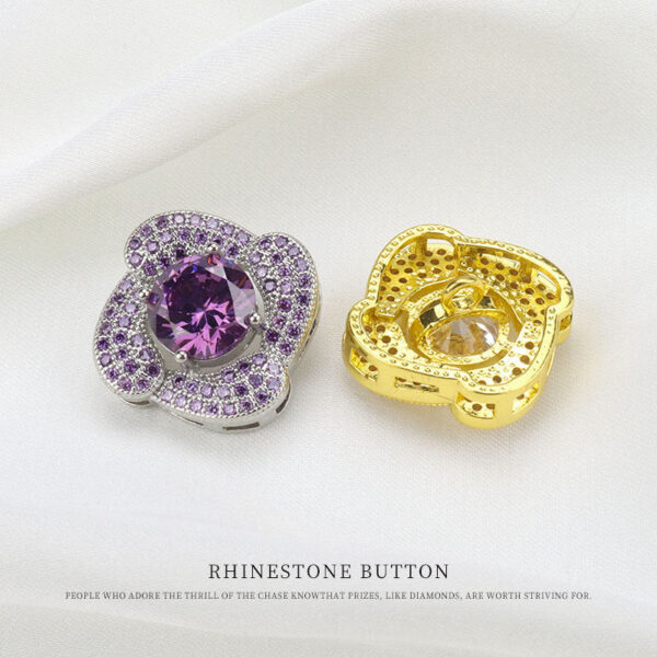 24mm White Purple Zircon Button with Metal Base and Shank 2pcs - Image 3