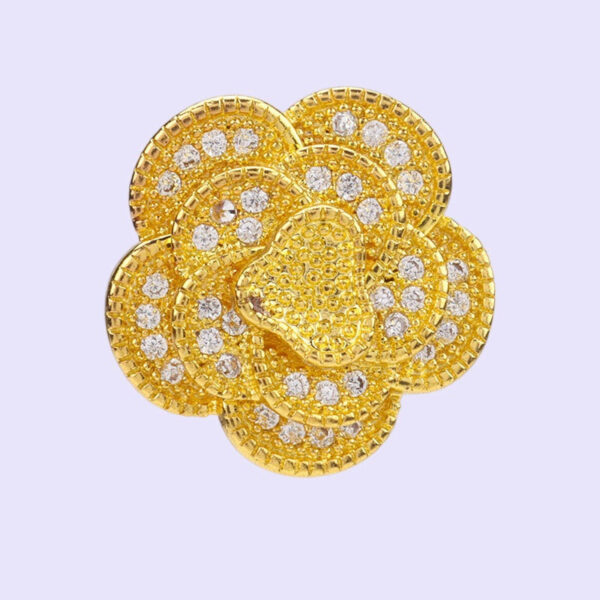 15mm Golden Silver Three Dimensional Camellia Buttons with Full Rhinestones 2pcs - Image 4