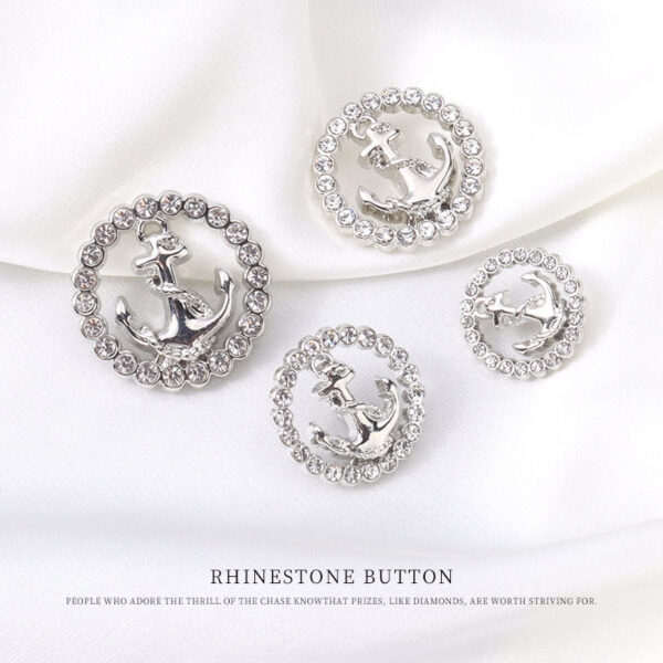 Women Fashion Round Hollow Anchor Rhinestone Metal Shank Buttons 12pcs - Image 4