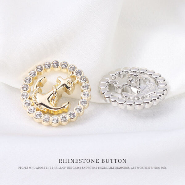 Women Fashion Round Hollow Anchor Rhinestone Metal Shank Buttons 12pcs - Image 3