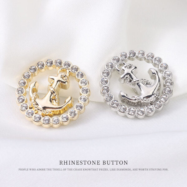 Women Fashion Round Hollow Anchor Rhinestone Metal Shank Buttons 12pcs - Image 2