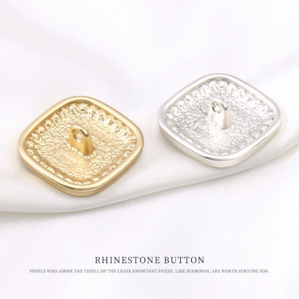 Golden Silver French Style Diamond Square Metal Shank Buttons for Coats 12pcs - Image 2