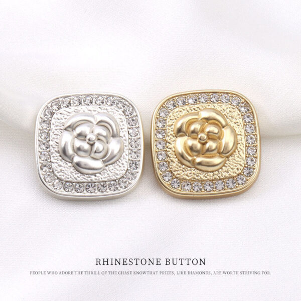 Golden Silver French Style Diamond Square Metal Shank Buttons for Coats 12pcs - Image 3