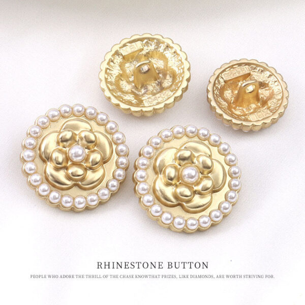 17.5-23mm Round Golden Metal Flower Pearl Button 12pcs - Image 3