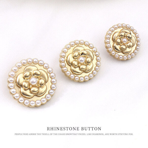 17.5-23mm Round Golden Metal Flower Pearl Button 12pcs - Image 2