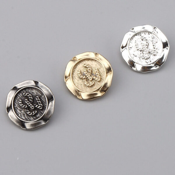 Korean Vintage Gold & Silver Metal Buttons with Shank for Woolen Suit Jacket 3pcs - Image 2