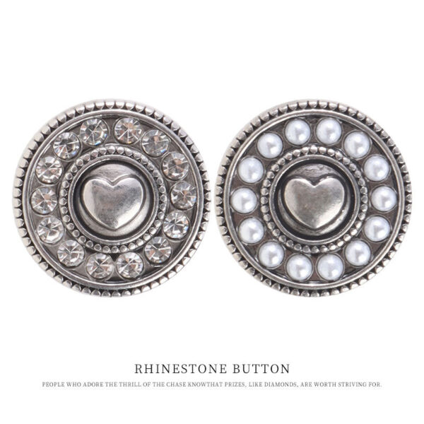 19mm Vintage Heart Pearl Diamond Antique Silver Metal Button 6pcs - Image 2