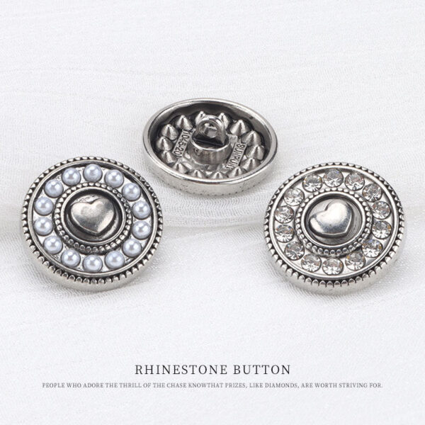 19mm Vintage Heart Pearl Diamond Antique Silver Metal Button 6pcs - Image 3