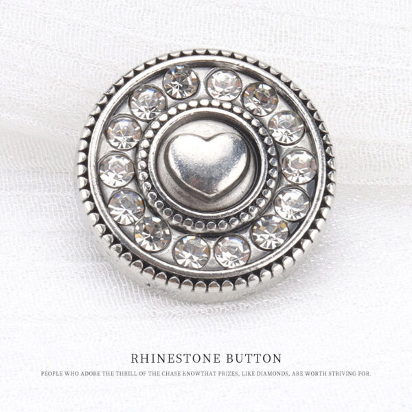 19mm Vintage Heart Pearl Diamond Antique Silver Metal Button 6pcs - Image 5