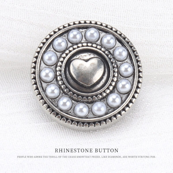 19mm Vintage Heart Pearl Diamond Antique Silver Metal Button 6pcs - Image 4