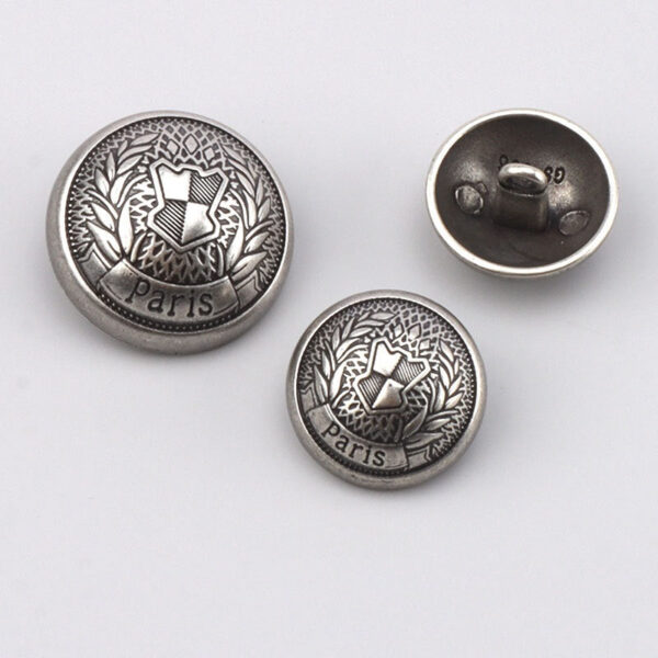 17.5/22.5mm Parisian Vintage Silver Round Metal Buttons with Shanks 3pcs - Image 2