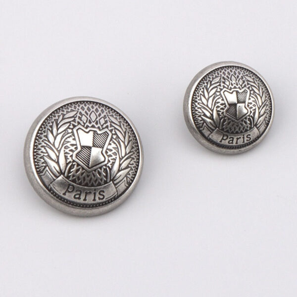 17.5/22.5mm Parisian Vintage Silver Round Metal Buttons with Shanks 3pcs - Image 3