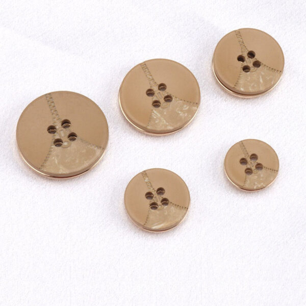 Zipper Pattern Black Beige Khaki Round Flat Resin Metal Buttons 25 Pack - Image 3